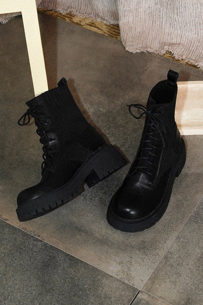 Black Knitted Elastic Martin Boots