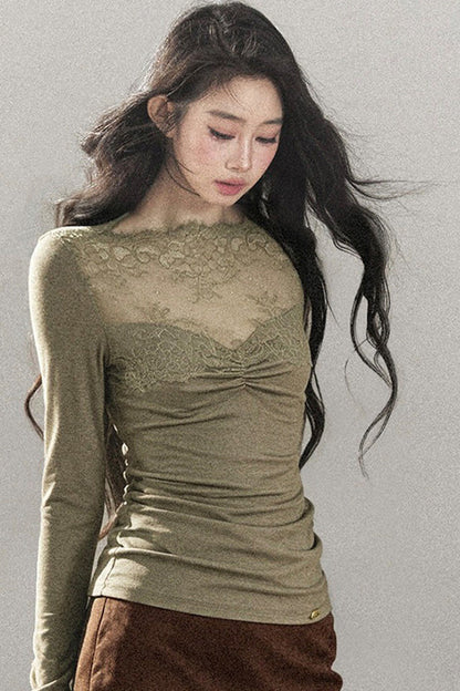 Lace Patchwork Knit T-Shirt