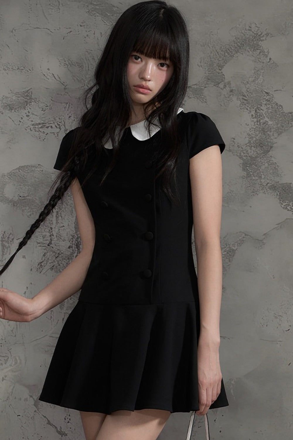 Double-Breasted Doll Collar A-Line Dress