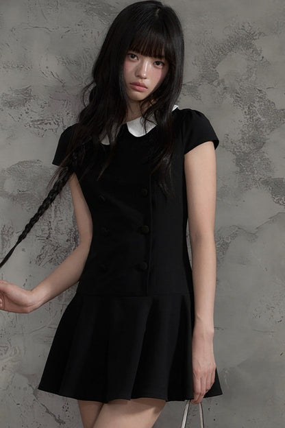 Double-Breasted Doll Collar A-Line Dress