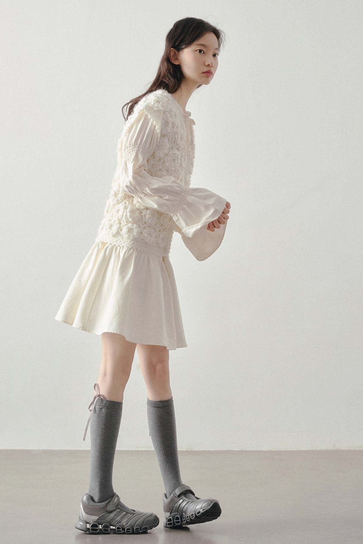 Beige Long Sleeve Shirt Dress