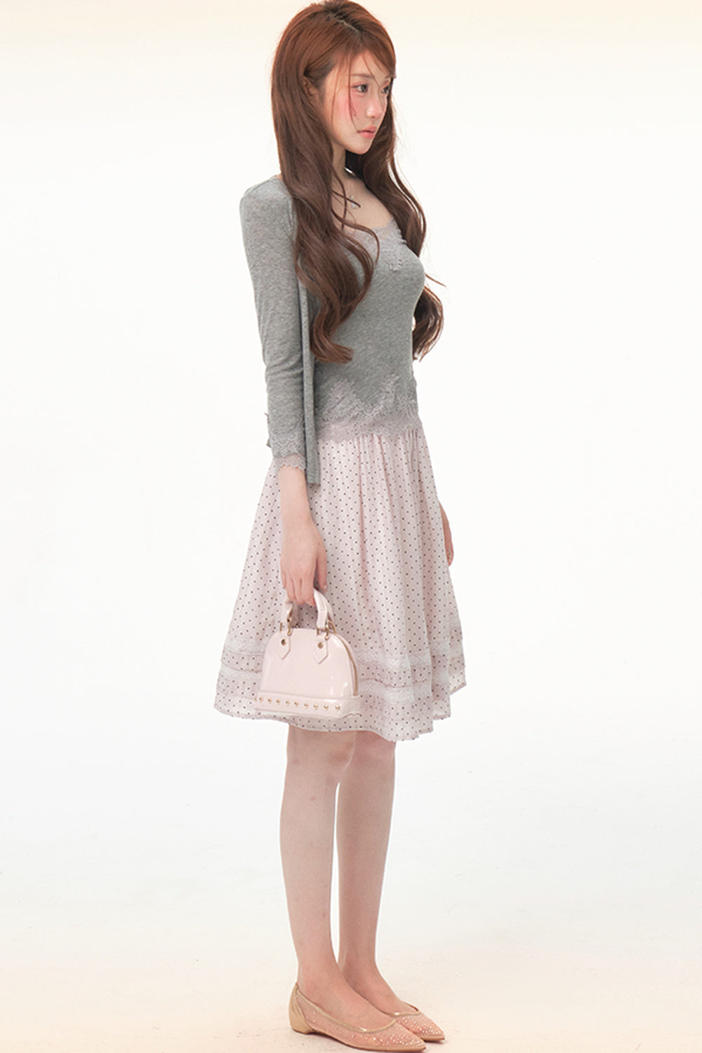 Completo canotta in pizzo Tencel e lana e gonna