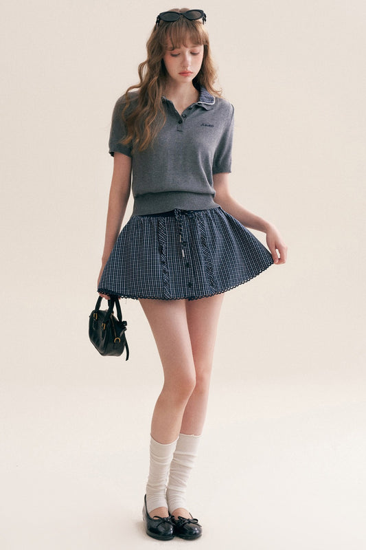 Wool Blend Plaid Polo Skirt Set-Up