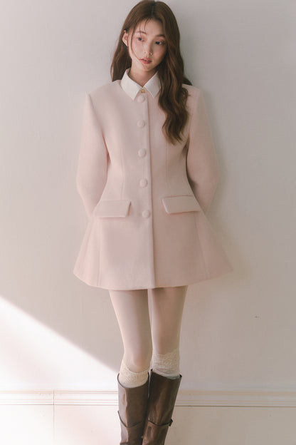 Pink Wool Shirt Collar Mid-Length Coat