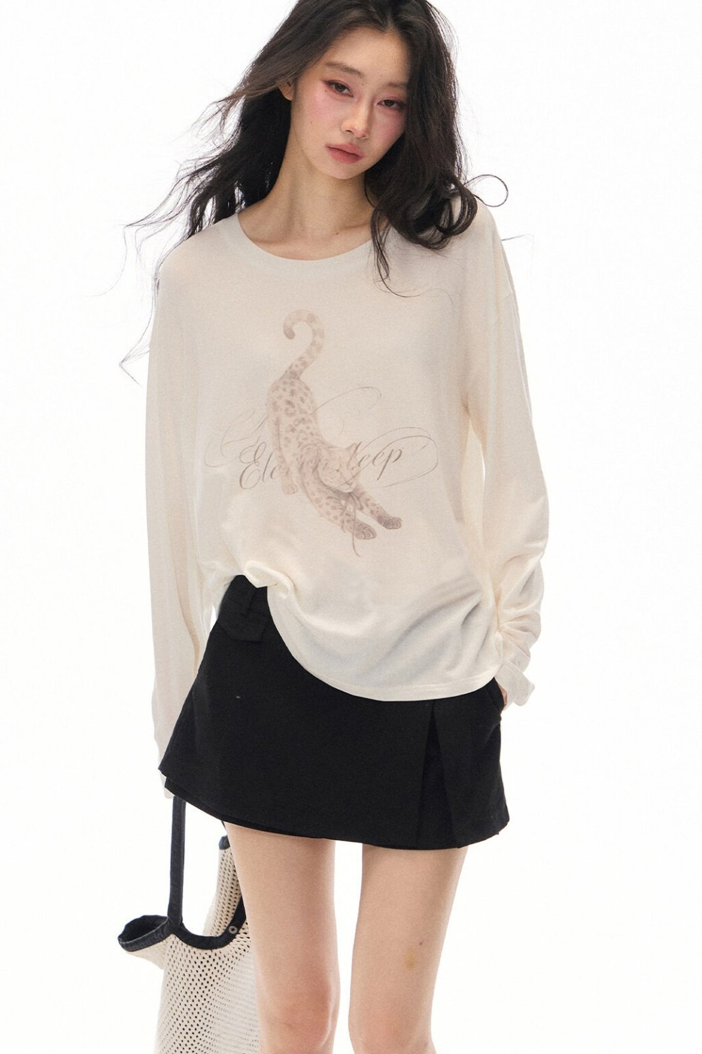 Lazy Leopard Print Lyocell Top and Black Pants Set-Up
