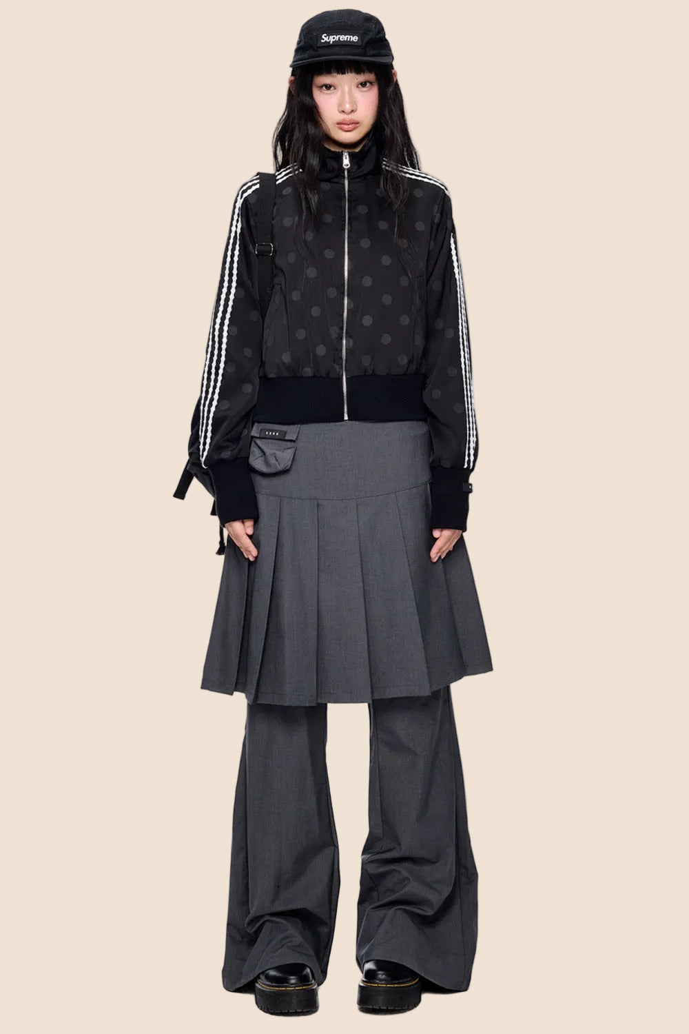 Polka Dot Print Side Stripe Jacket