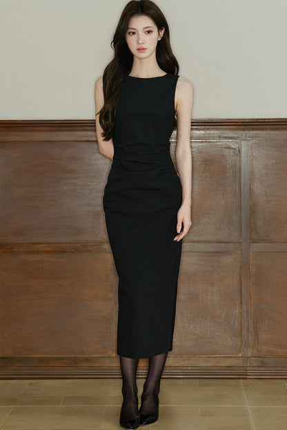 Sleeveless Waist-Cinching Long Dress
