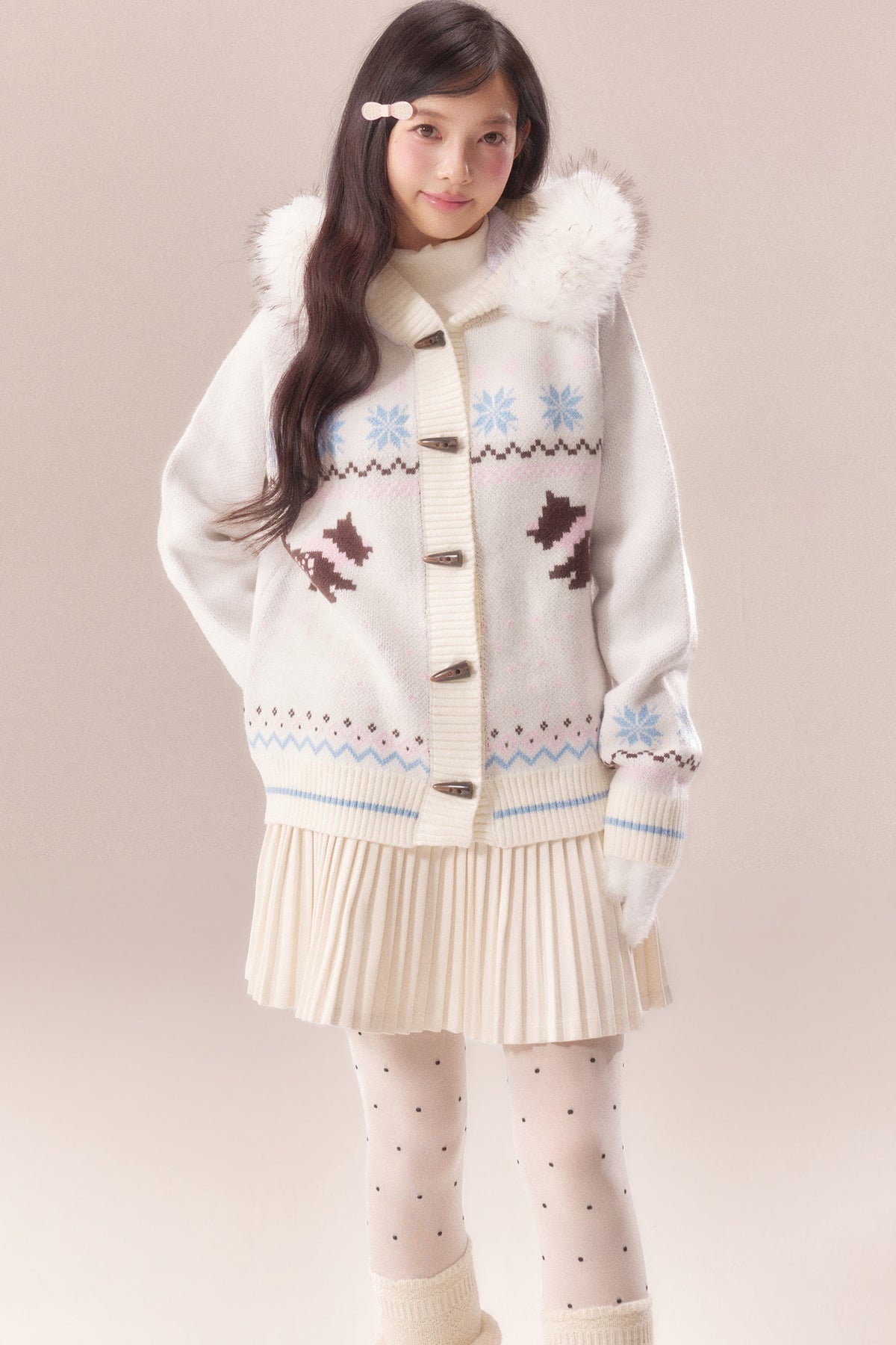 Cárdigan Fair Isle con cuello de pelo de perro