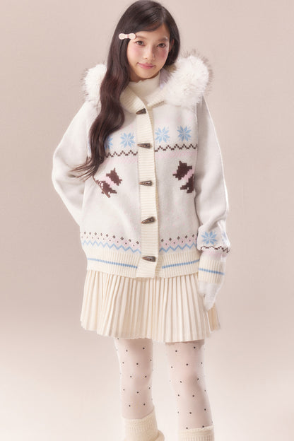 Cárdigan Fair Isle con cuello de pelo de perro