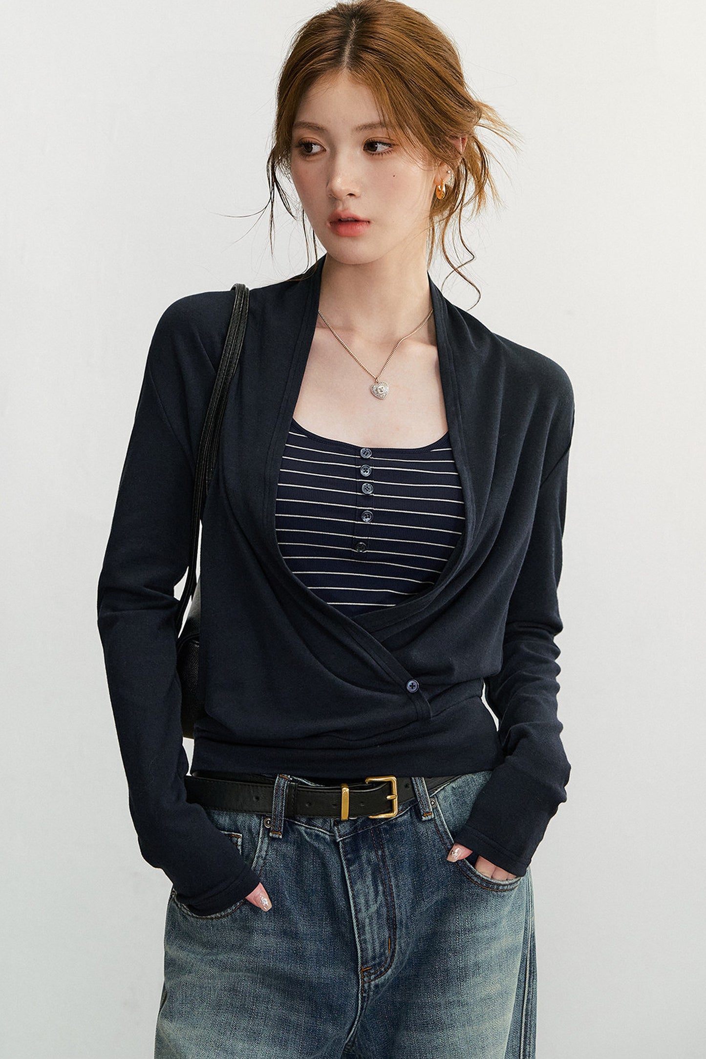 Cross V-Neck Knit Top and Camisole Set