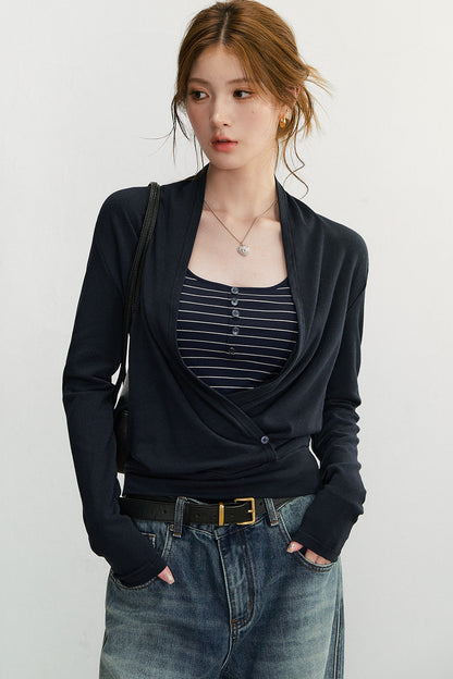 Cross V-Neck Knit Top and Camisole Set