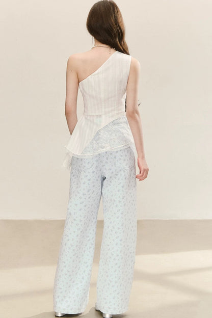 Pantalon Large Bleu Preppy
