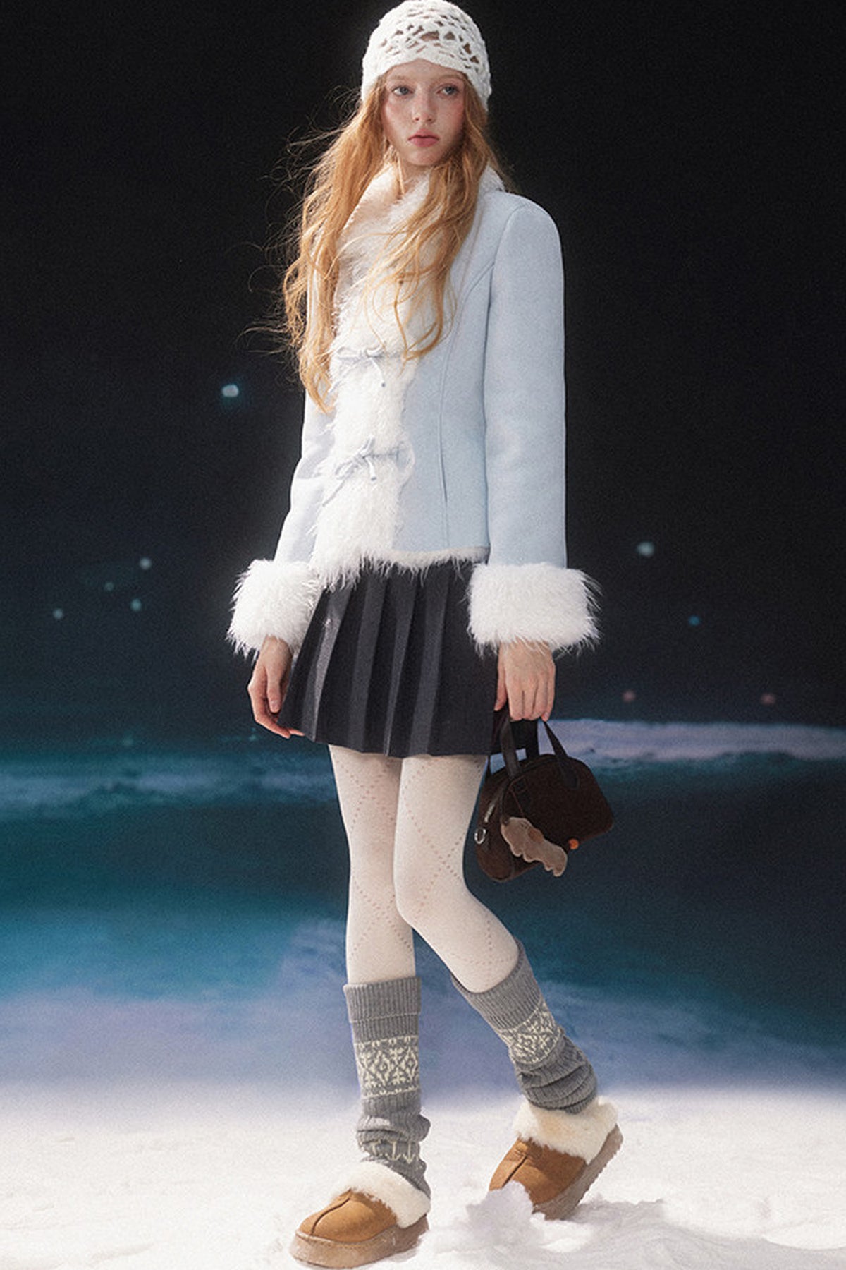 Bowknot Faux Fur Padded Coat