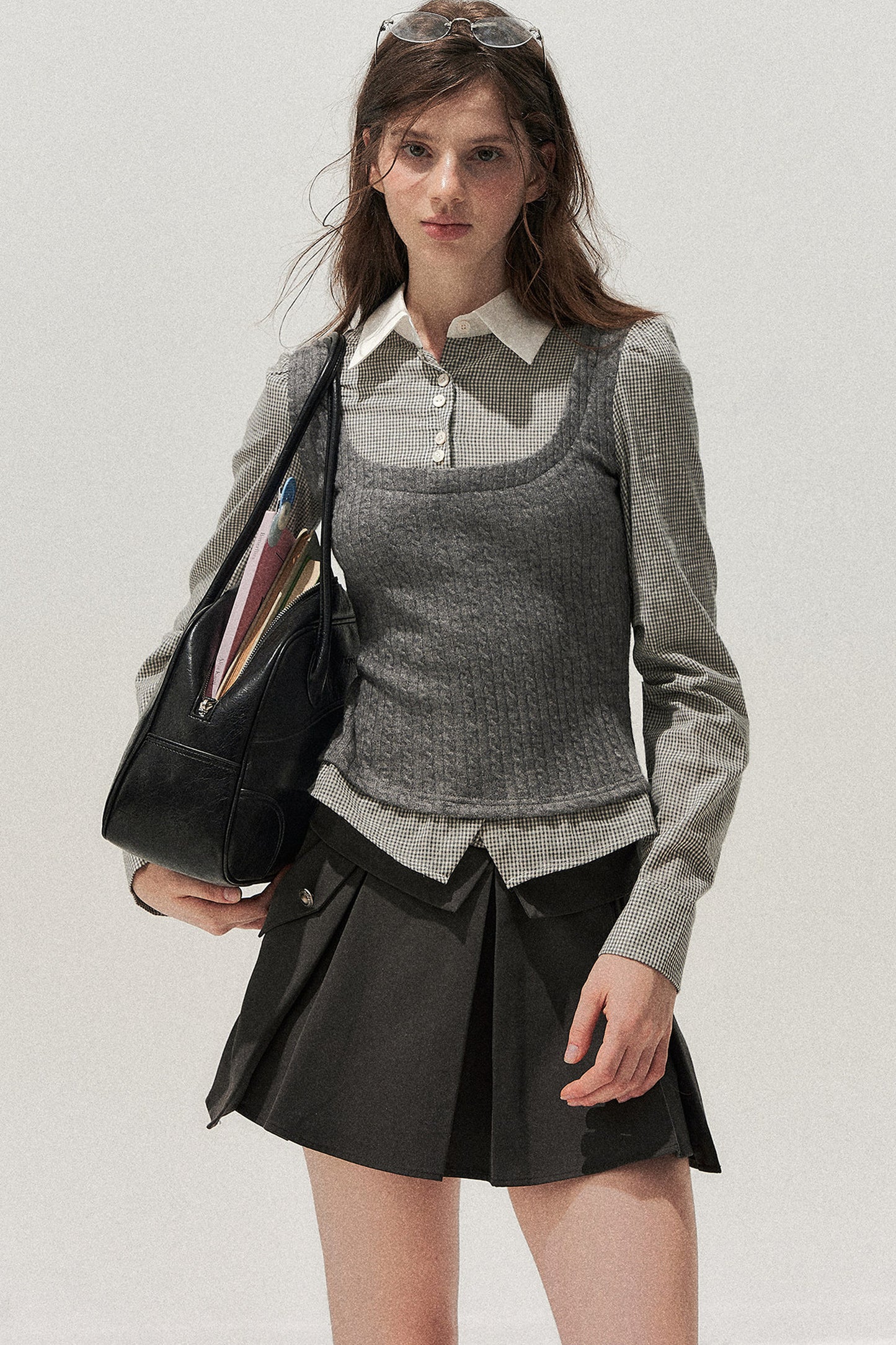 Spliced Twist-Knit Vest with Shirt Set