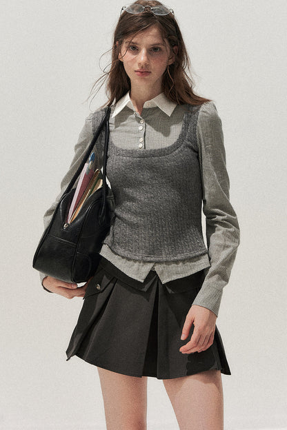 Spliced Twist-Knit Vest with Shirt Set