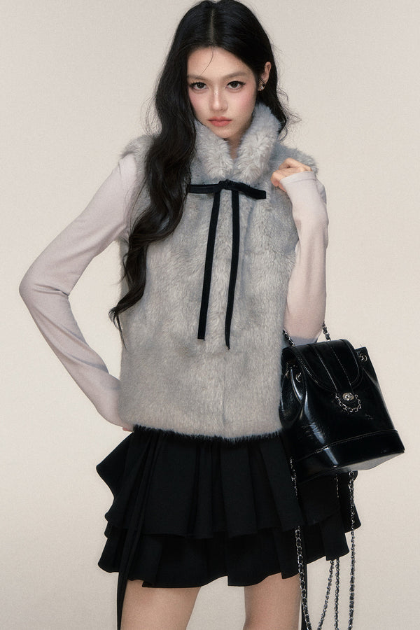Bow Tie Faux Fur Vest