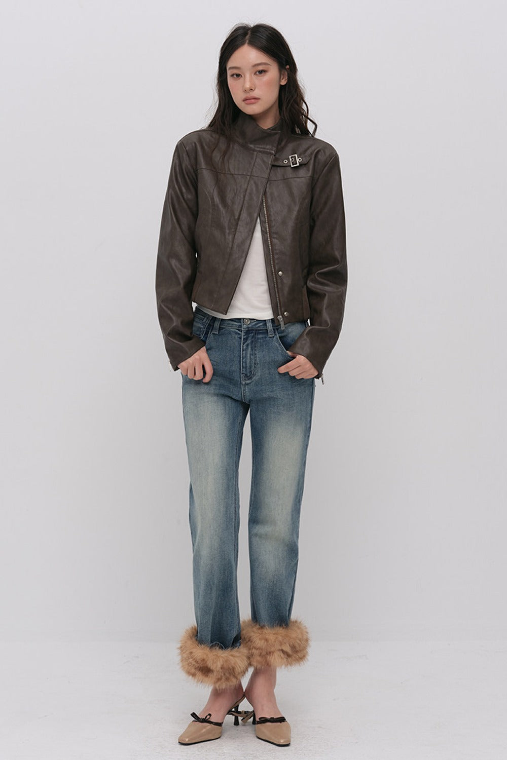 Detachable Frayed Hem Washed Flared Jeans