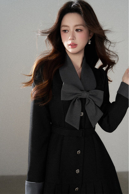 Black Bow Pleated Dress