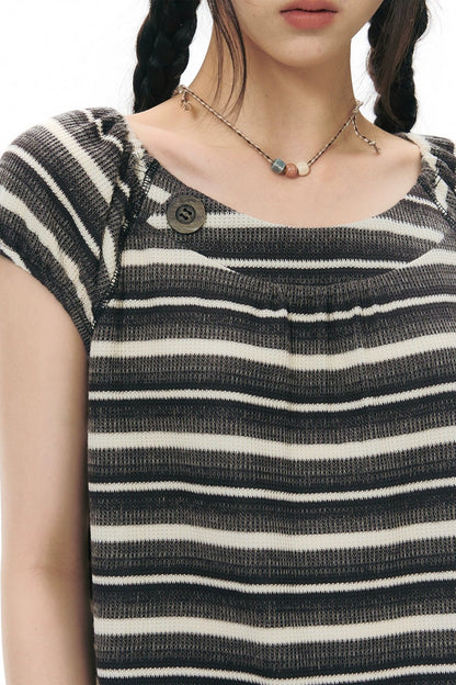 Maglia a righe rétro in maglia con pizzo