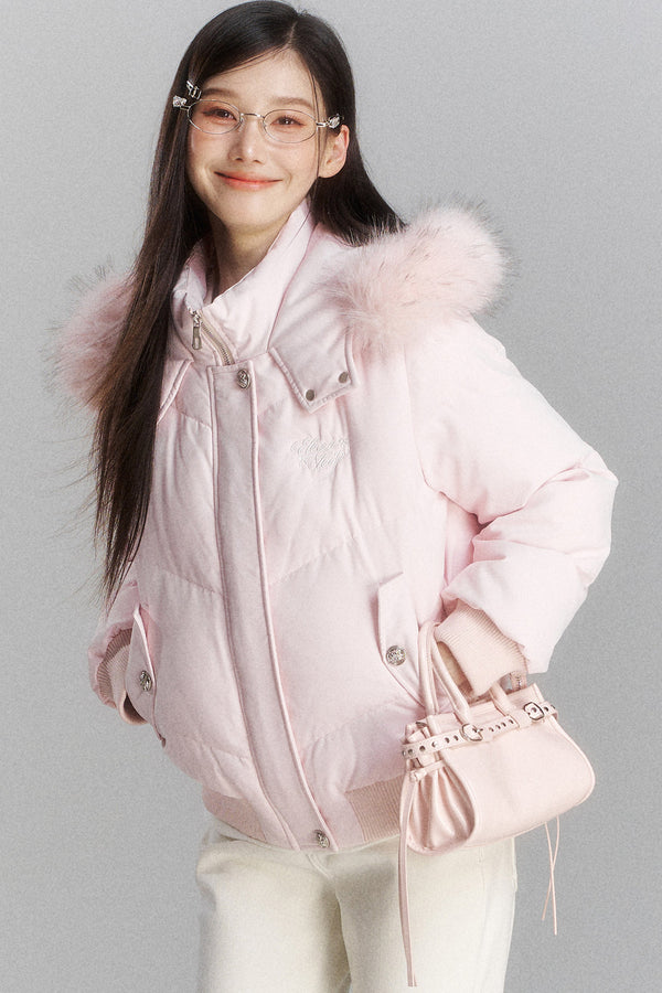 Short Hooded Down Jacket and Pants Set-Up