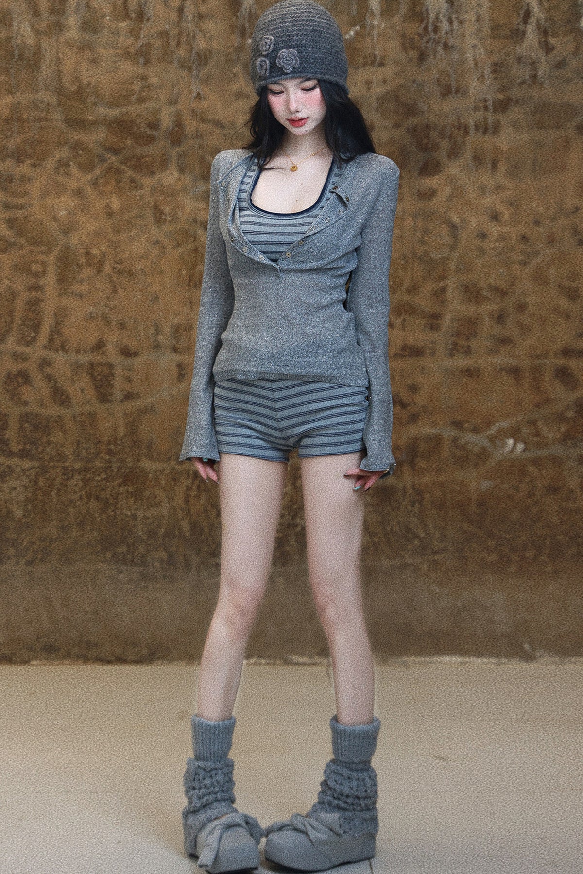 Racerback Crop Top and Knit Shorts Set-Up