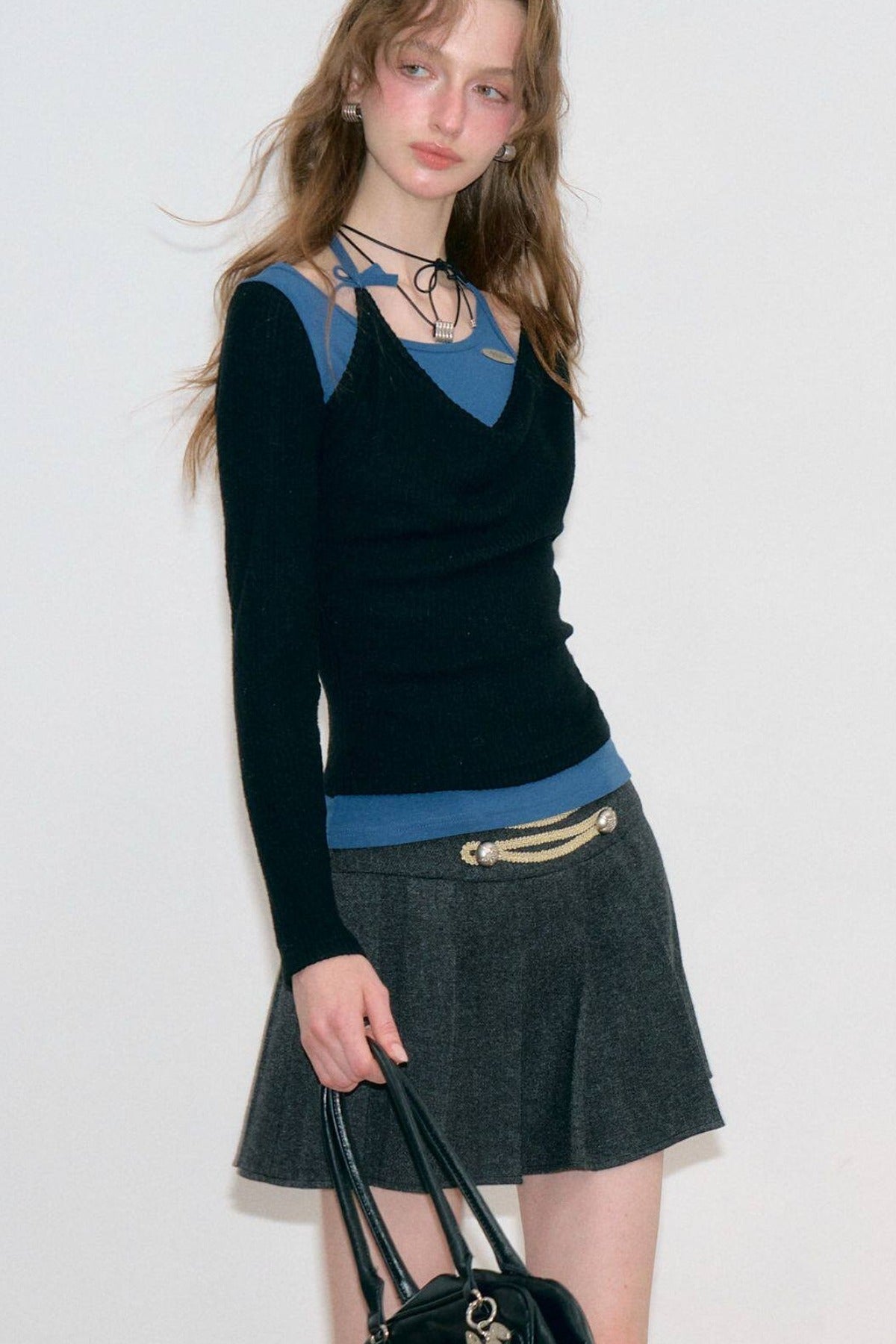 Retro Spliced Halter Knit Top