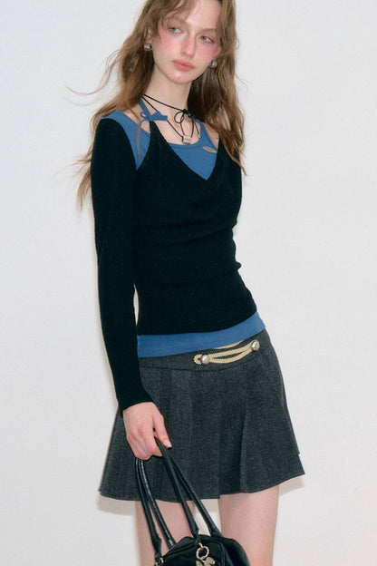 Retro Spliced Halter Knit Top