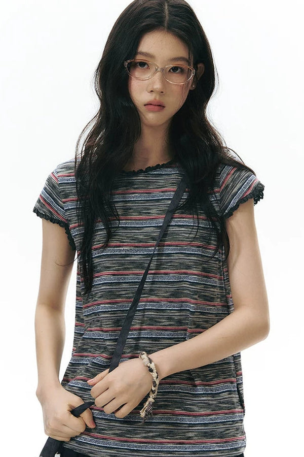 Lace Striped Retro Top
