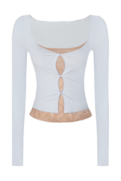 Layered-Look Hollow Out Long Sleeve Top