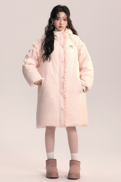 Lace Trim Long Down Jacket