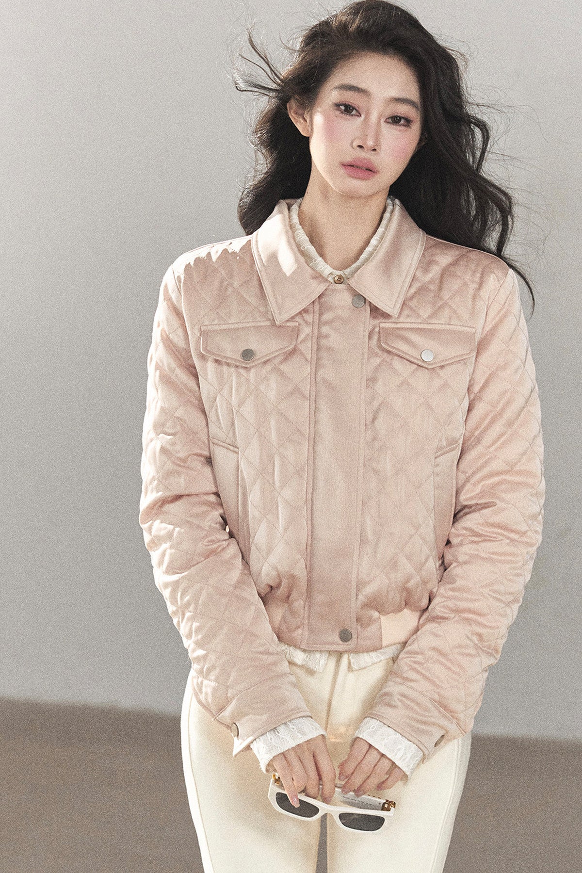 Cinnamon Powder Fur Collar Down Jacket