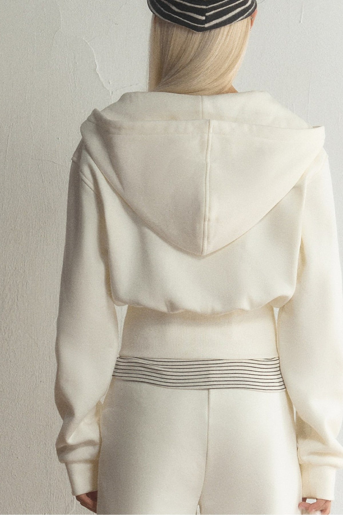 Short Hooded Sweatshirt Jacket and Pants Set-Up