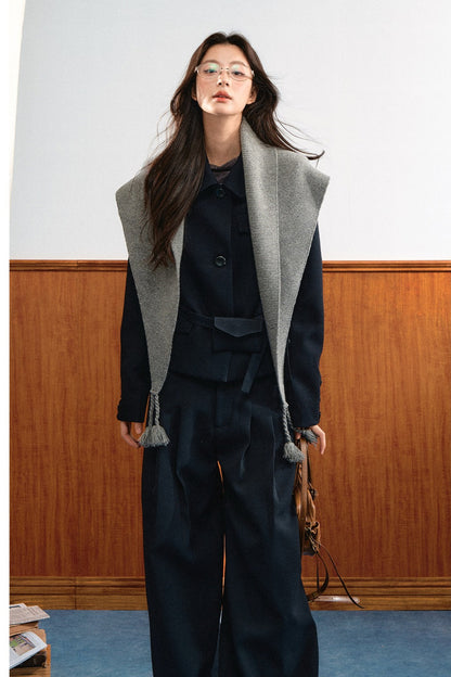 American Retro Lapel Top and Wide-Leg Pants Set-Up