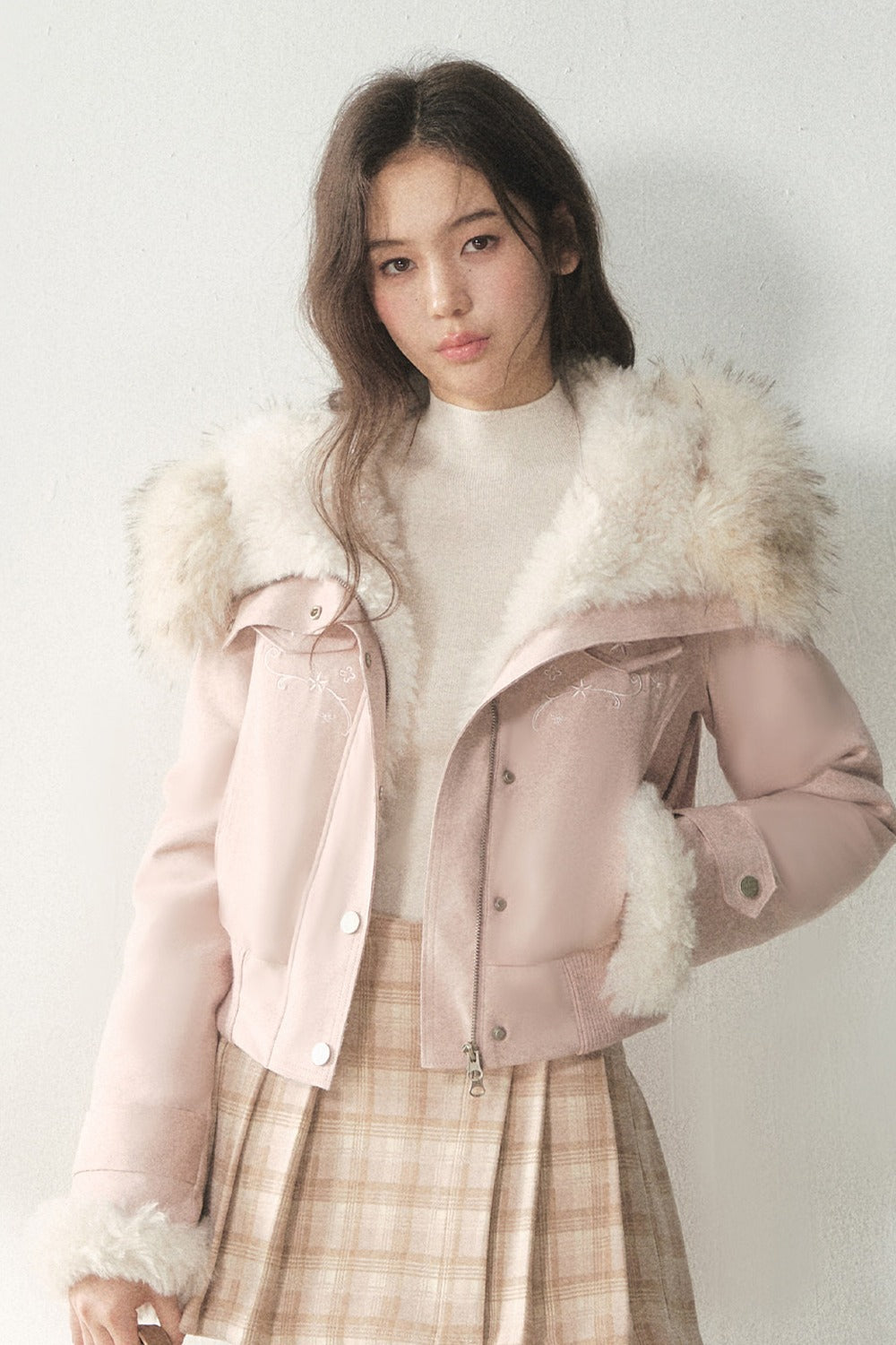 Embroidered Suede Fleece-Lined Jacket