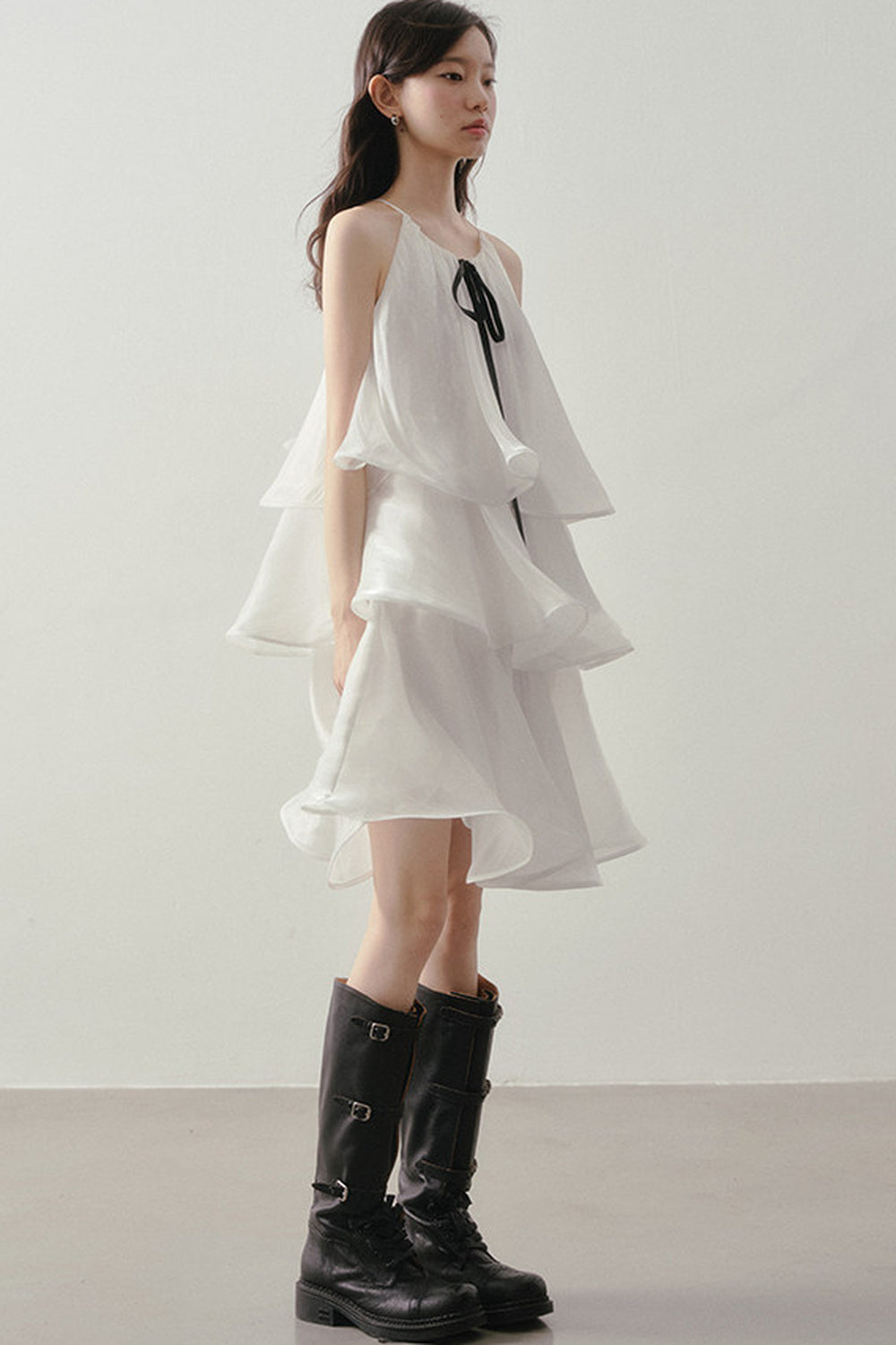 White Layered Halter Dress