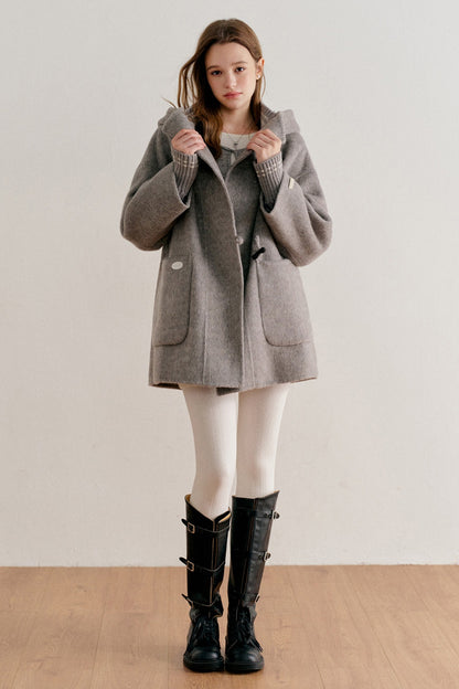 Hooded Horn Button Wool Coat