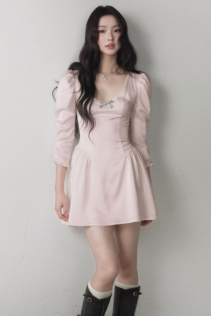 Satin Long-Sleeve Bow Dress