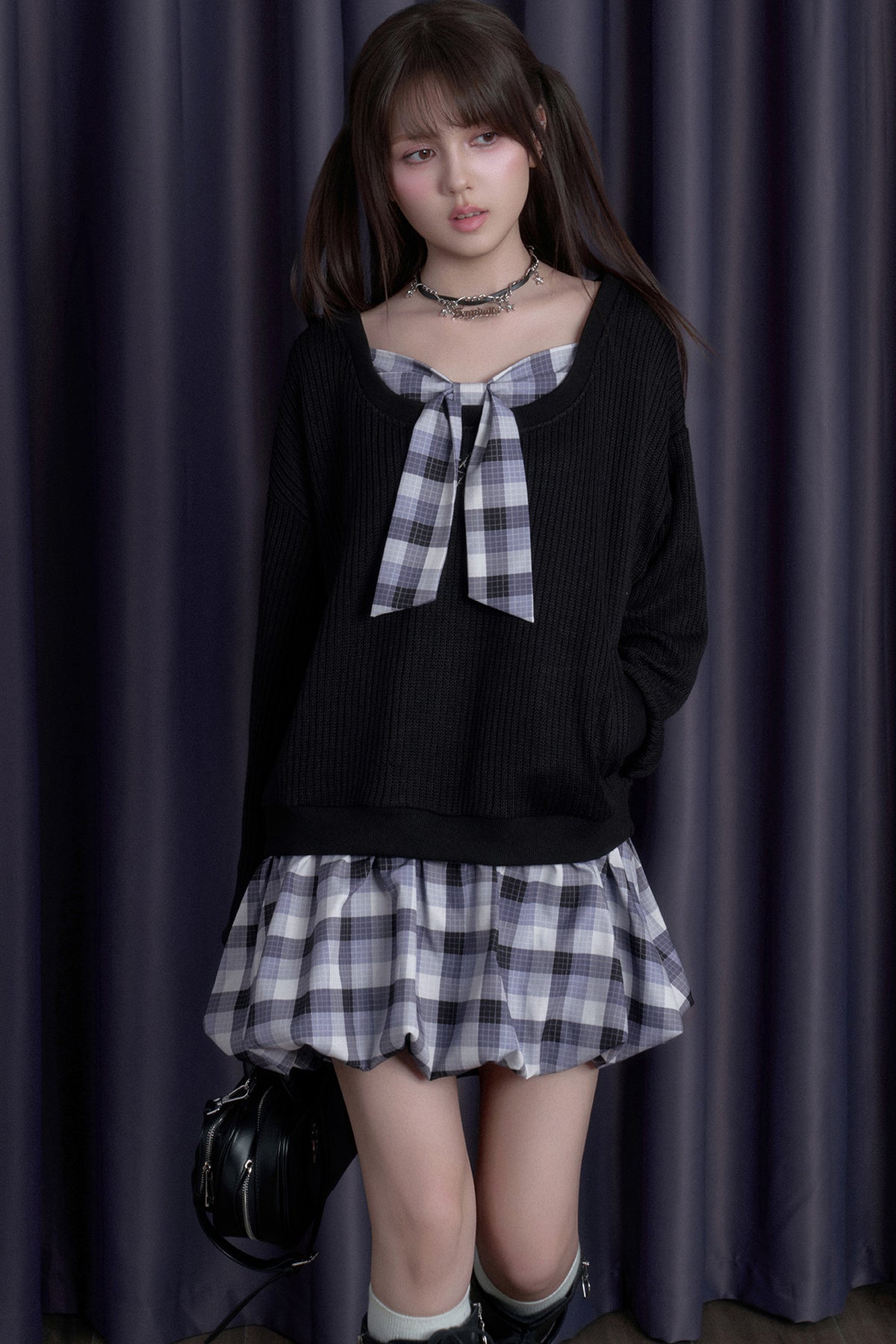 Bowknot Knitted Layered-Look Dress