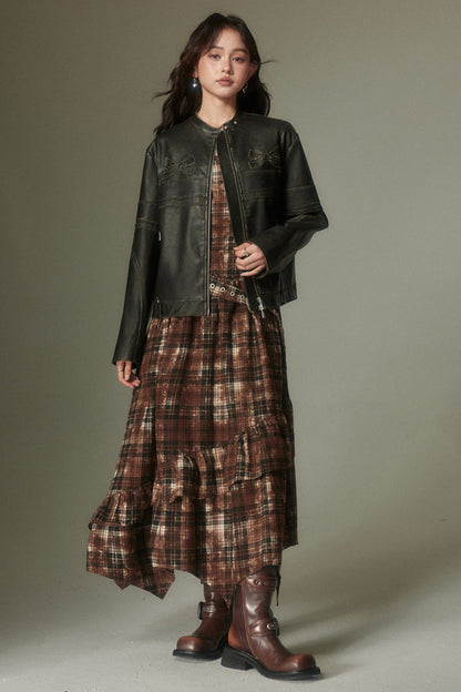 Retro Plaid Adjustable Dress