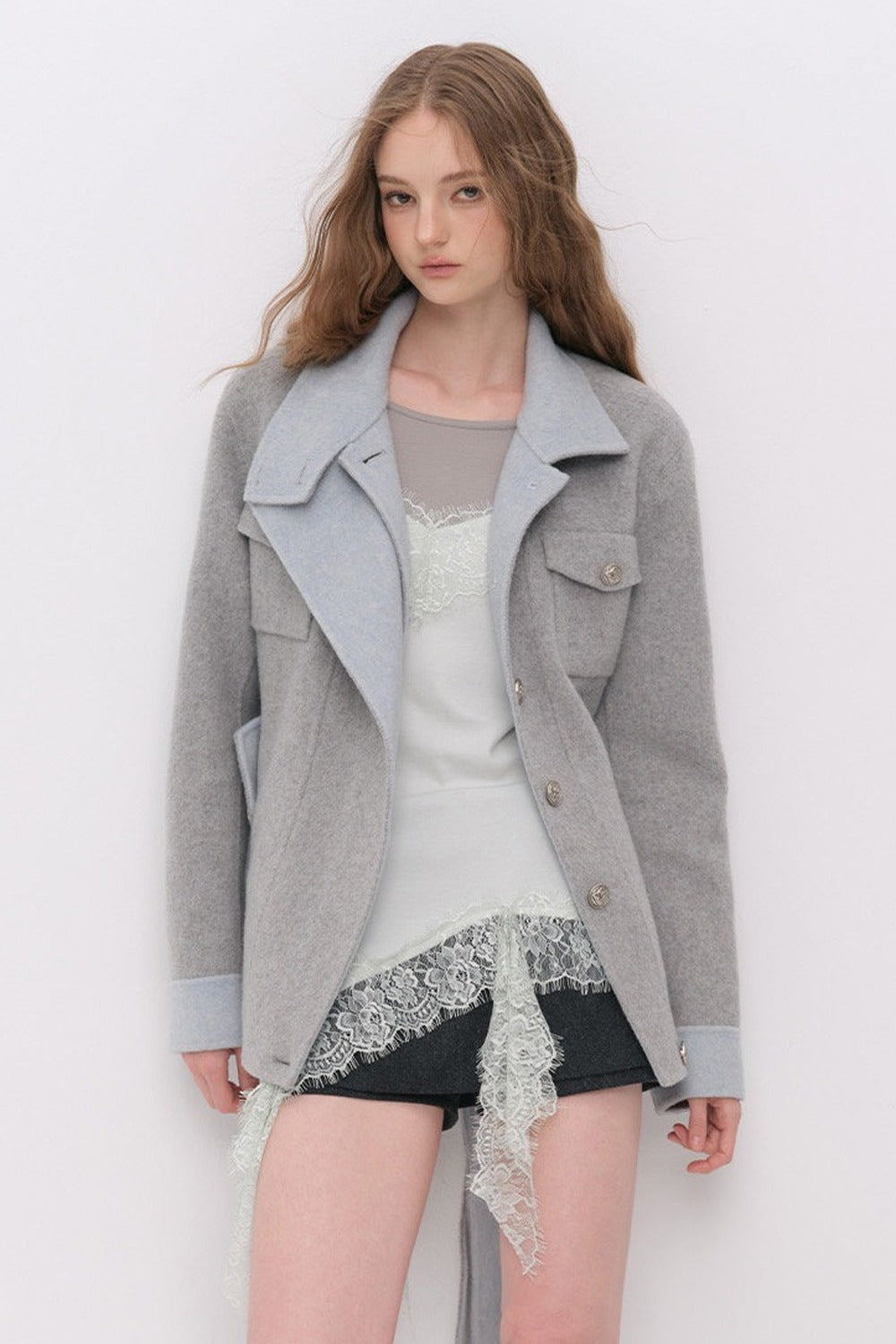 Belted Stand Collar Wool Coat