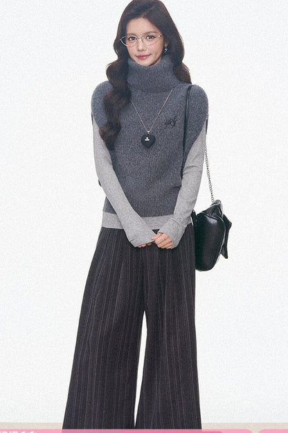 Layered Turtleneck Sweater and Pants 3-Piece Set-Up