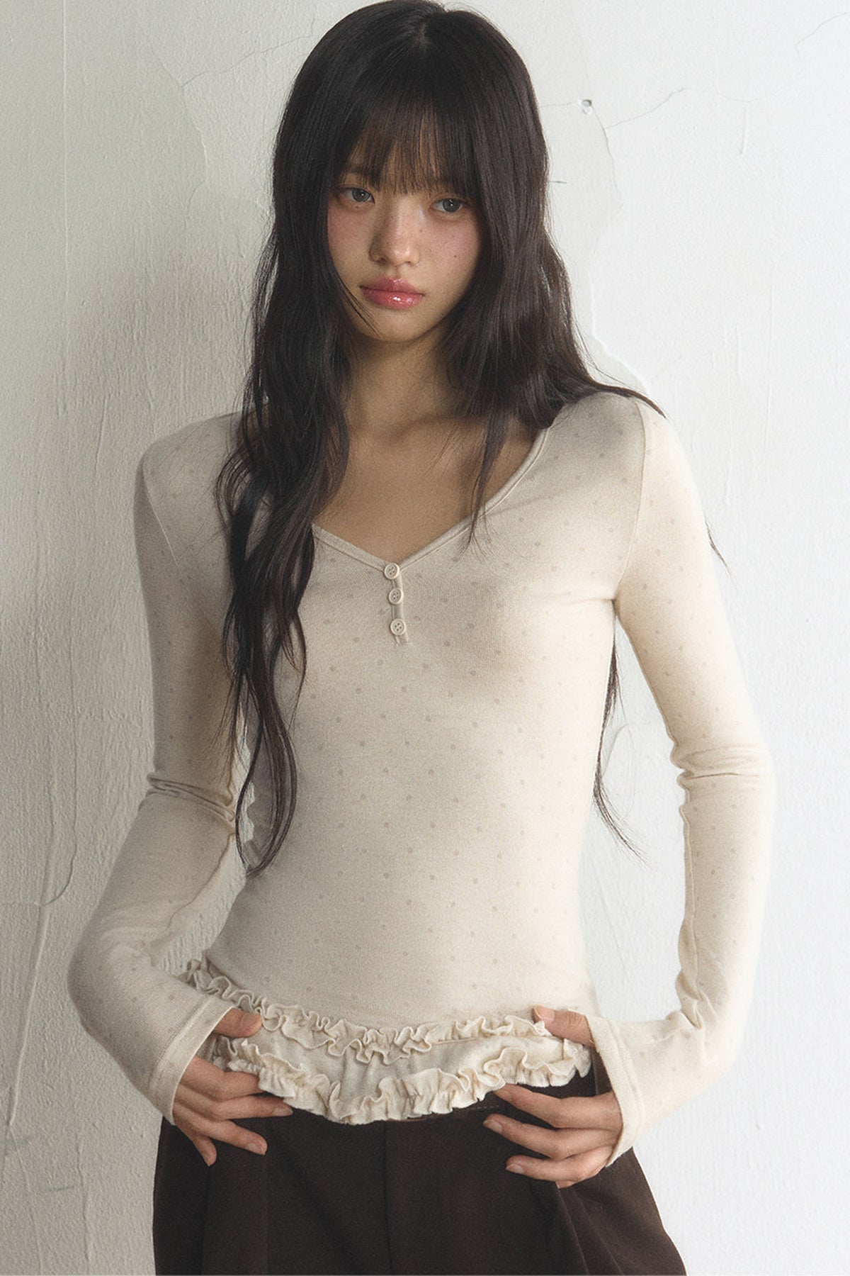 Polka Dot Long-Sleeve Top and Pants Set-Up