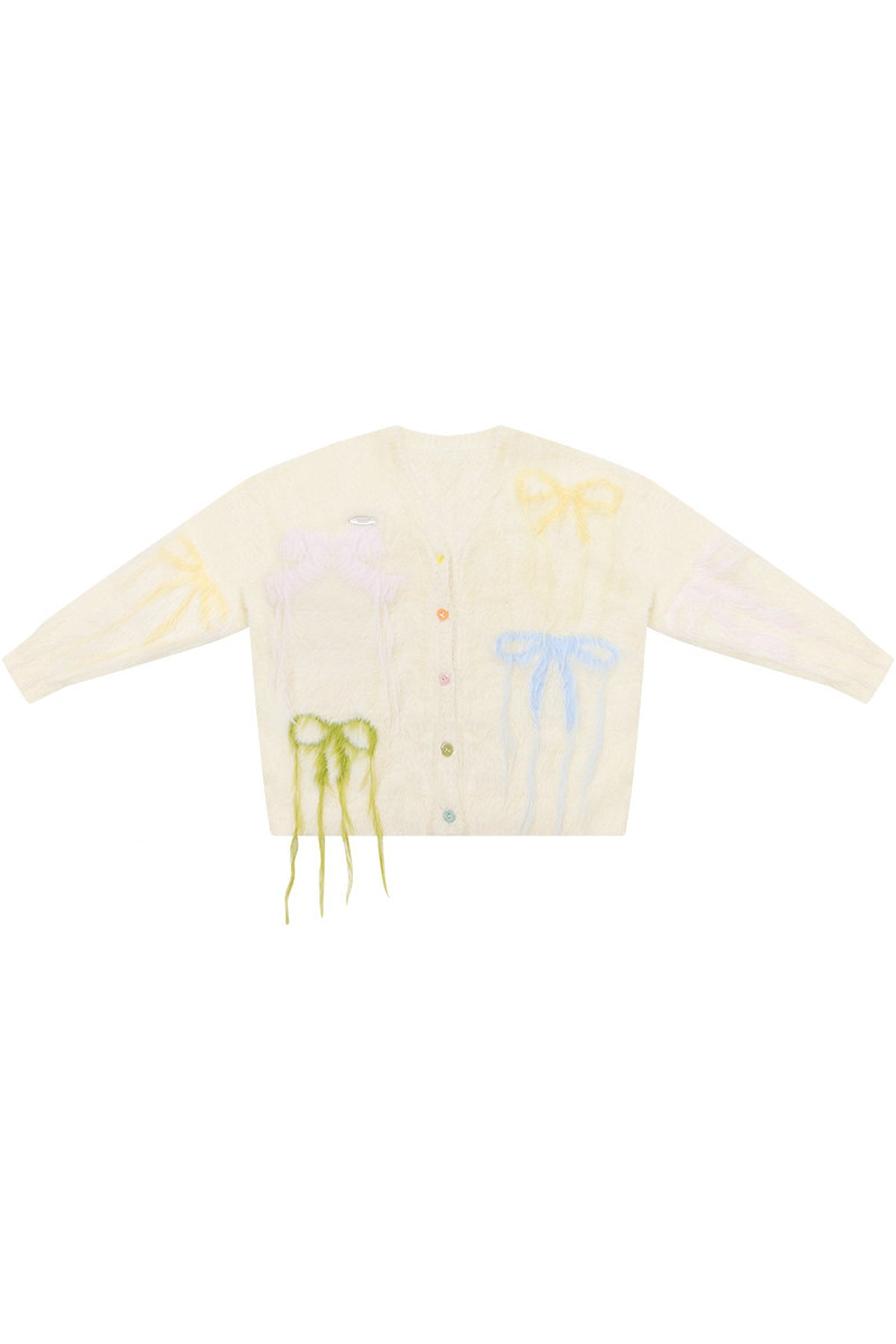 Cardigan in maglia soffice color albicocca con fiocco