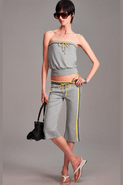 Low-Waist Color-Block Drawstring Knit Capri Pants