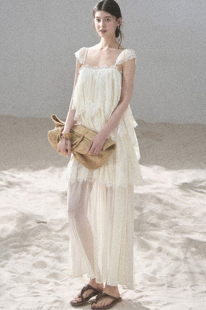 Asymmetric French Lace Mesh Top Set