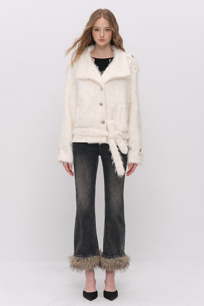 Detachable Frayed Hem Washed Flared Jeans