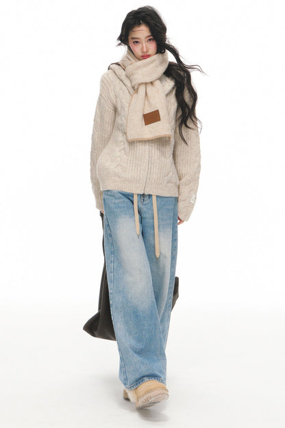 Completo cardigan a maglia a trecce