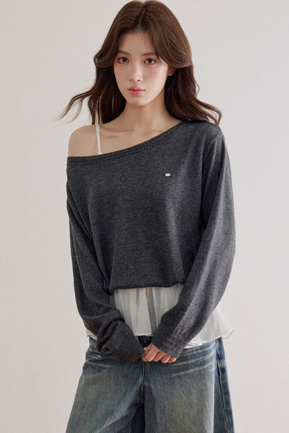 Wool Blend Mesh Patchwork Layered-Look Knit Top