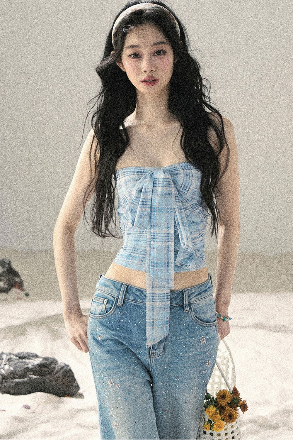 Blue Danube Plaid Bow Tube Top Set-Up