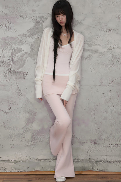 White Sheer Knit Batwing Cardigan set-Up